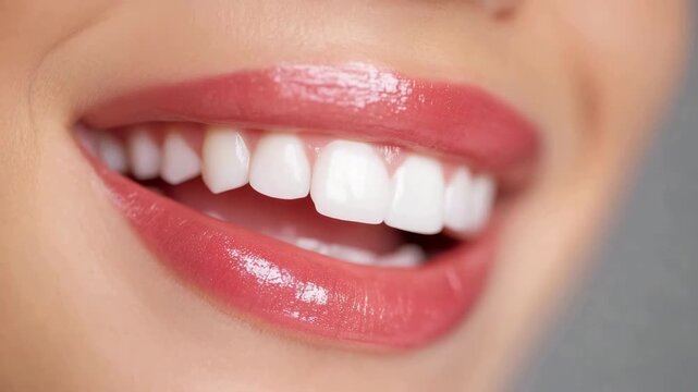 closeup of smiling woman mouth with white teeth dental health care beauty concept perfect smile cosmetic dentistry oral hygiene bright lips