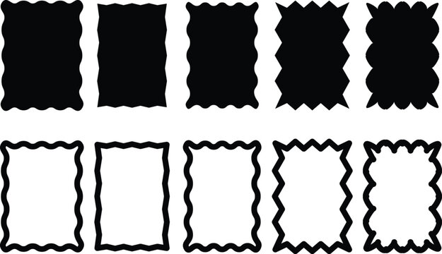 rectangular frames with scallop edges set, rectangular shapes with squiggly borders,Zig zag wavy edge rectangle frame or border shapes illustration.
