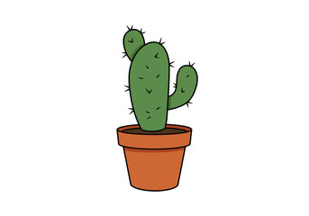 Simple Cartoon Potted Cactus Plant Illustration.