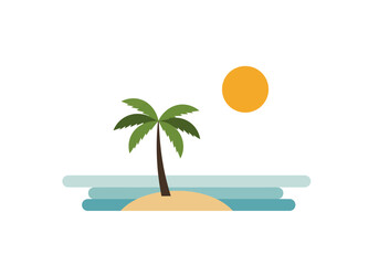 Fototapeta premium Tranquil Island Scene: Palm Tree Ocean and Sun.