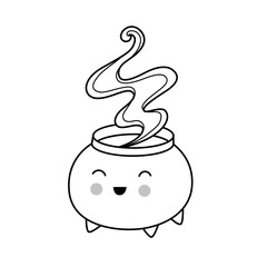 Cauldron with magic poison. Cartoon comic character. Witchcraft coloring book element. Outline contour vector isolated illustration.