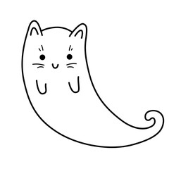 Ghost Cat. Spooky flying spirit. Cute halloween phantom character.