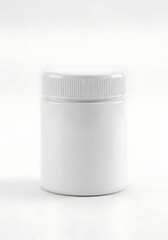 White Plastic Jar with Ribbed Lid on White Background