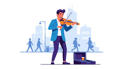 Serenade in the City: An urban musician, serenading the city with his violin, creating a symphony of art amid the bustling metropolitan life. His performance, a melodic story of life.