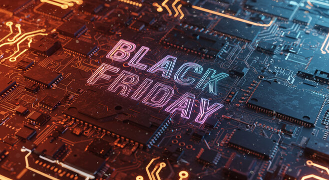 Black friday sale on computer chip, promotion for technology and shopping