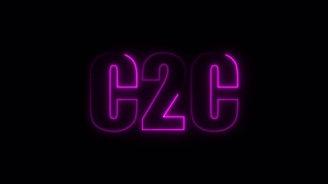 C2C neon text against a dark black background, animated C2C text.
