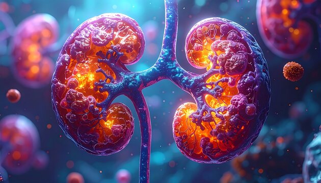 Digital kidneys, vibrant glowing