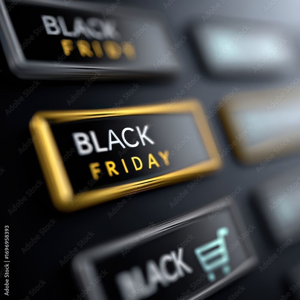 Wall mural e-commerce web design, glassmorphism style black friday website interface design features floating t