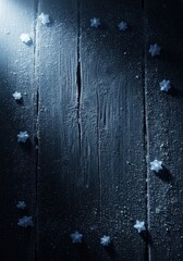 Dark Wood Background with Frost and Stars - Winter Holiday Texture