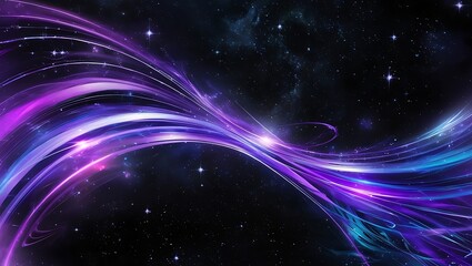 Cosmic-inspired abstract background with purple and blue light streams flowing across a starry black sky, resembling galactic energy waves.