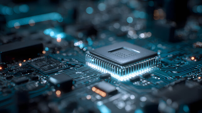 cybersecurity concept, electronic circuit board withprocessor, blockchain techology