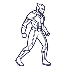 Dark blue outline of a superhero character in a dynamic pose drawing illustration