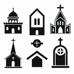 Black Church Vector Icons Catholic, Orthodox, Building, Religion, Faith, and Christian Symbol