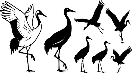 Crane bird svg, Crane bird silhouette, Japanese crane svg, Sandhill crane svg, Crane silhouette, Crane svg set
