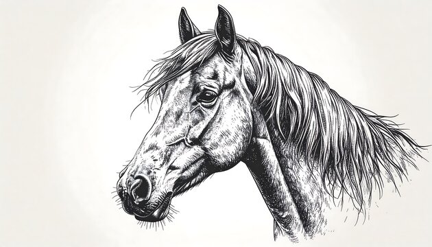 Detailed black and white horse portrait