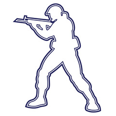 Fototapeta premium Silhouette of soldier aiming rifle dark blue outline on white military army