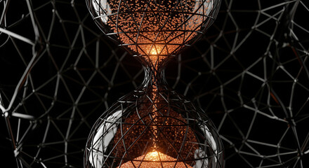 Modern hourglass with glowing particles symbolizes time