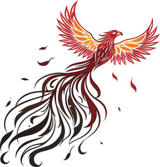 Obraz premium Vector art illustration of a soaring eagle bird tattoo design with a tribal pattern and floral ornament