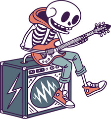 Fototapeta premium Cartoon vector illustration of a rock star pirate woman with a guitar drawing