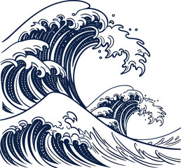 Seamless vector illustration of a swirling abstract floral pattern with tribal blue ocean waves and flowers