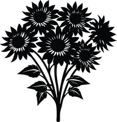 Summer Sunflower Bouquet Silhouette Illustration | Sunflower Summer Bouquet Vector Art