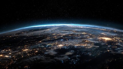 Dazzling Earth from space at night, vibrant city lights illuminating the planet's surface under a blanket of stars