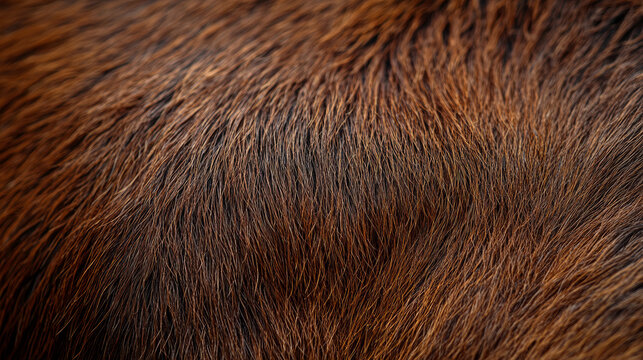 Detailed macro shot of rich brown and reddish animal fur showcasing its natural texture and soft, warm tones