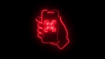 Hand scanning QR code on smartphone screen mobile phone scanner icon .  QR scan icon 4k isolated on black background. HD Video motion graphic animation . Electronic, digital technology, barcode.  - Powered by Adobe