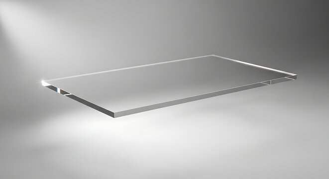 Clear acrylic sheet or plexiglass panel, isolated on white background.