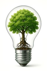 Tree growing inside light bulb isolated on white