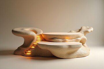 Sculptural ceramic display stand with warm internal lighting
