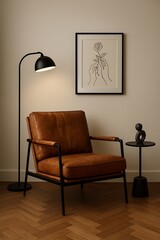 Armchair with lamp and picture in a cozy room