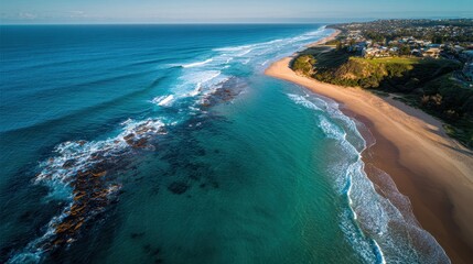 Aerial Perspective of Redhead Beach in Newcastle, New South Wales: A Stunning Australian Coastal Landscape