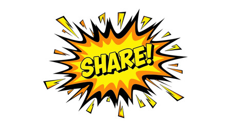 Comic Book Style Share Explosion with Yellow and Orange Burst