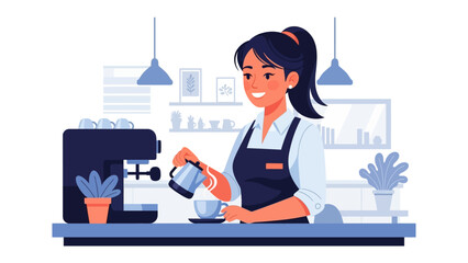 Barista Pouring Coffee: A skilled barista pours freshly brewed coffee into a delicate cup, surrounded by the inviting ambiance of a cozy cafe, evoking the warmth of a morning ritual.