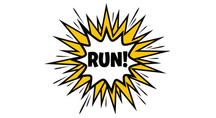 Yellow Comic Book "Run!" Speech Bubble with Sharp Points