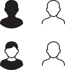 Isolated avatar profile icons, minimal avatar set, black profile head, line avatar vector, profile outline icon, silhouette avatar design, editable avatar clipart, user symbol vector