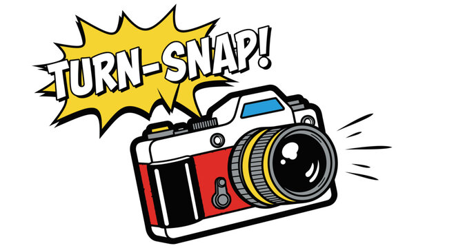 Retro Cartoon Camera with Action Words