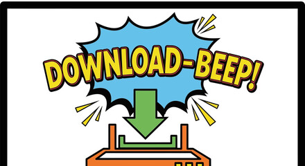 Retro Comic Book Style Download Icon with 