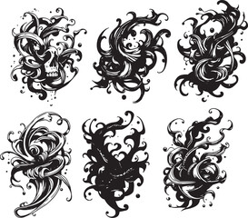 Fototapeta premium Vector set black ink brush stroke. Hand drawn vector illustration 