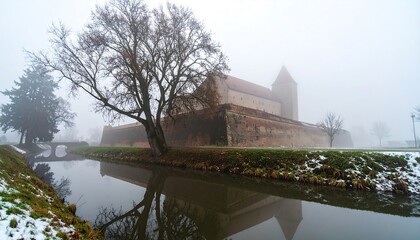 Foggy winter castle