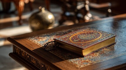 Ornate holy book on table