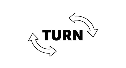 Black "TURN" Text with Two Arrows Symbol