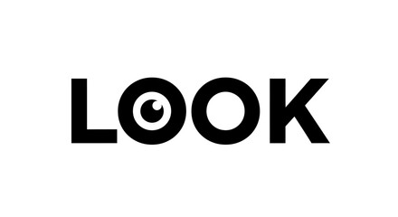 "LOOK" Wordmark with Eye Symbol, Black and White Design