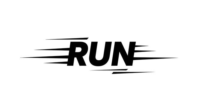 Bold Black "RUN" Text with Speed Lines