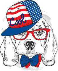 Vector dog. Postcard with the puppy. Hipster.