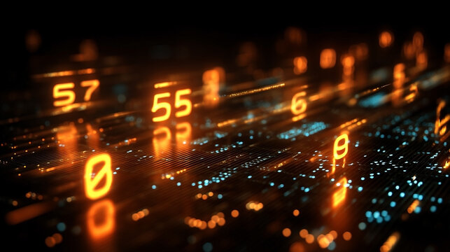 Abstract futuristic design featuring glowing numbers and network communication