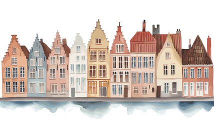 Naklejka premium Bruges Old Town. Bruges Old Town watercolor vector illustration