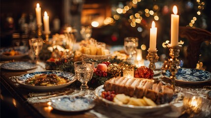 Festive dinner table set for Christmas