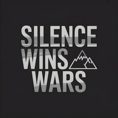 Obraz premium A graphic design featuring the words SILENCE WINS WARS with a mountain illustration.